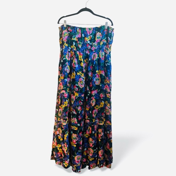 Anthropologie The Somerset Strapless Maxi Dress Size XL Blue Pattern Pockets - Picture 9 of 14